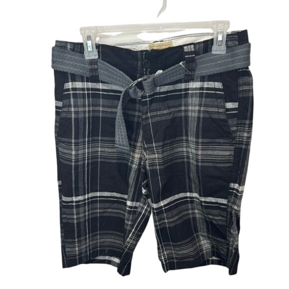 Roebuck &‎ Co. Plaid Shorts with Belt Casual Everyday Black Gray Size 36